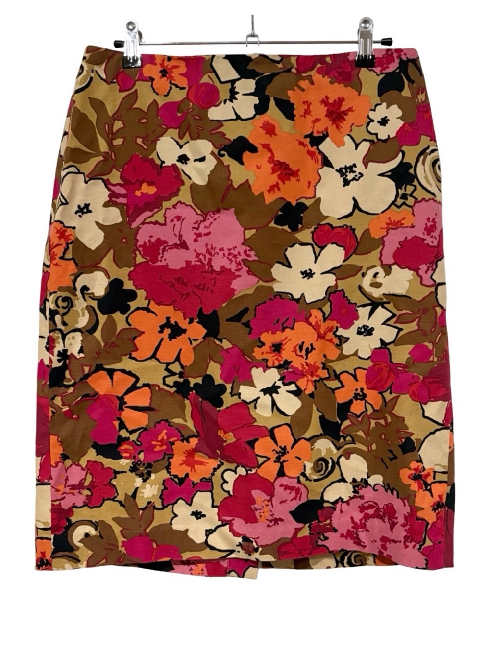 Talbots Cotton Canvas Pencil Skirt Floral Print Green Pink Size 8